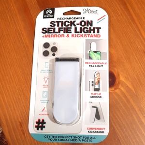 Premier Rechargeable Stick-On Selfie Light +  Mirror & Kickstand "Host Pick"